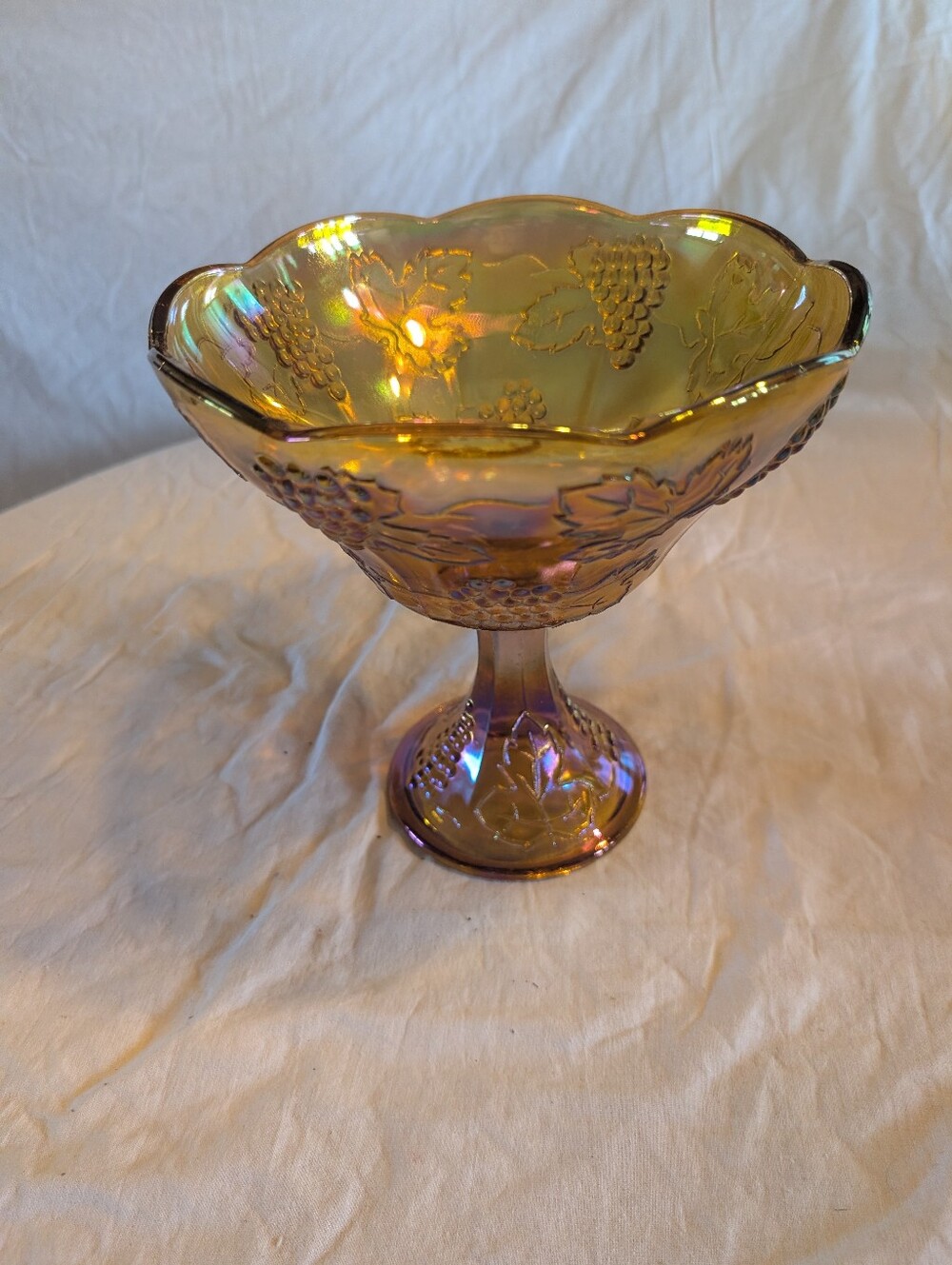2/70$ Indiana Glass Iridescent Amber Carnival Glass Compote